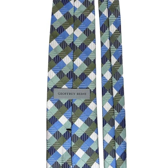 Geoffrey Beene Necktie Silk Classic Handmade‎ Square Blue Green Men 58 x 3.5 - Picture 6 of 6